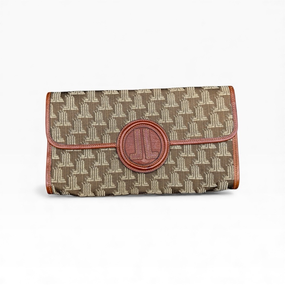 Vintage LANVIN Monogram Long brown Clutch Bag